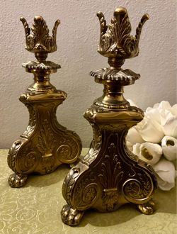 Pair of Brass Vintage Baroque Candlestick Holders
