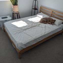 Queen Mattress, Topper and Ikea Hemnes Solid Wood Frame 