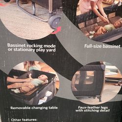 Monbebe Play Yard – Full-Size Rocking Bassinet, Removable Changer & Toy Bar – Castle Point