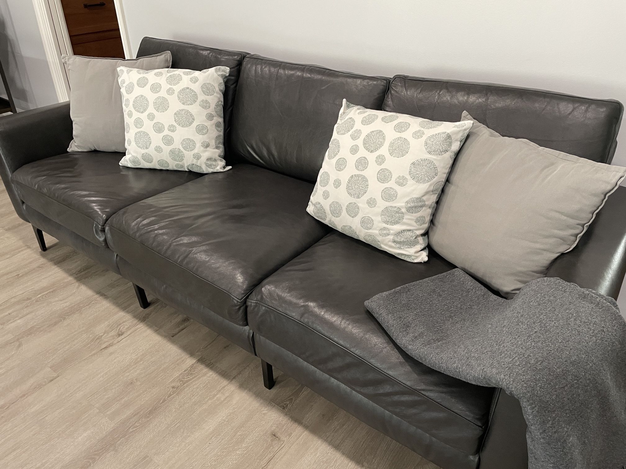 85” Burrow Leather Sofa (Black) - New price $2499 plus tax