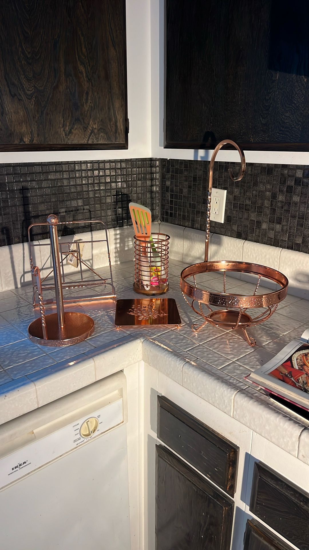 Copper Fruit Bowl, Cooking Book Holder, Utensils Holder Napkin Holder Pot Plate