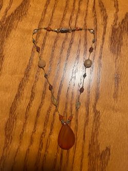 Natural Carnelian Agate Teardrop Pendant Necklace - Magnetic Clasp