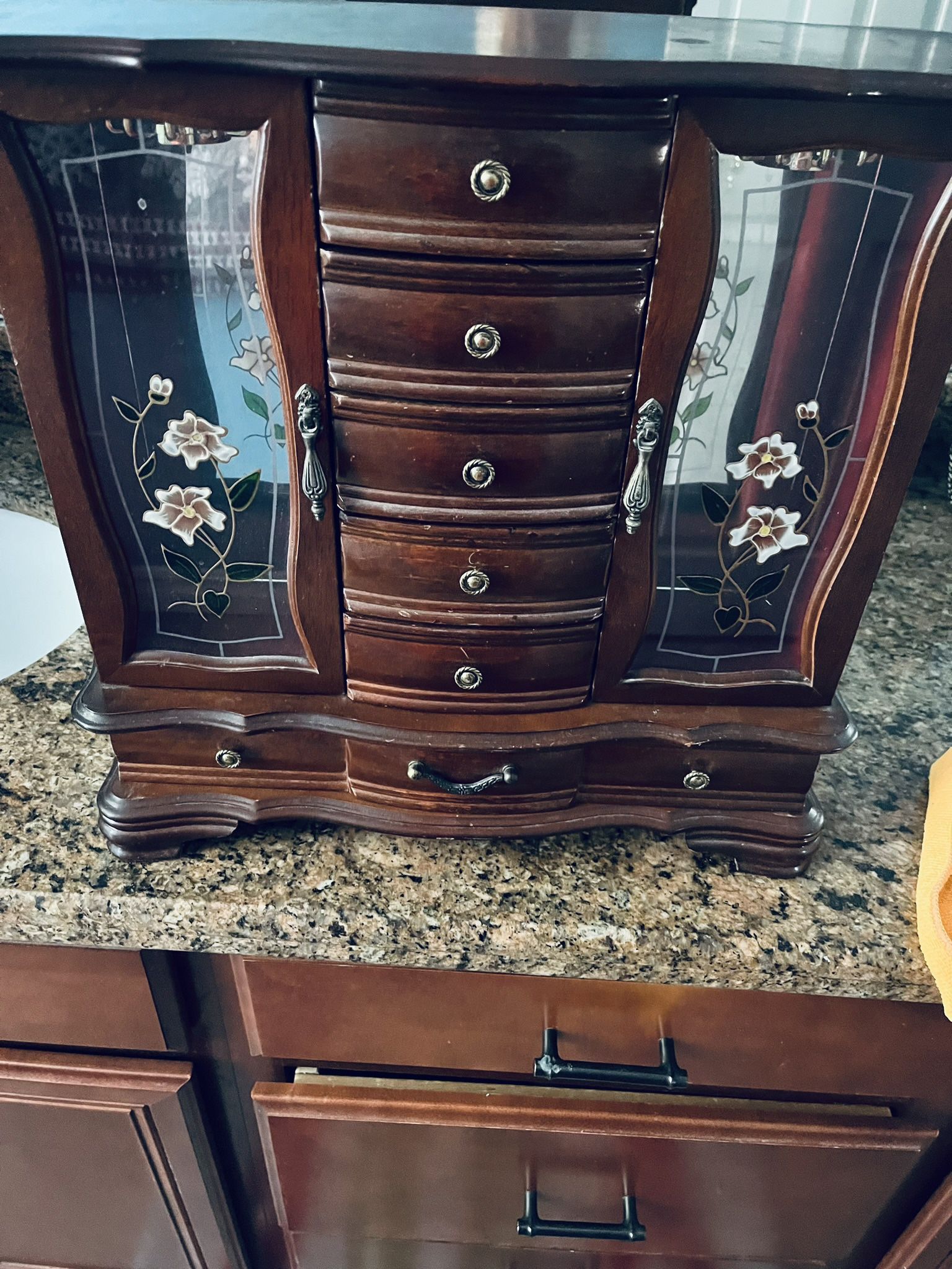 jewelry box with drawers and necklace hangers 
