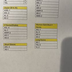 Shirt/Hoodie Inventory