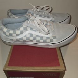 VANS Old Skool Lite Checkered Baby Blue Men SIZE 12 Shoes 