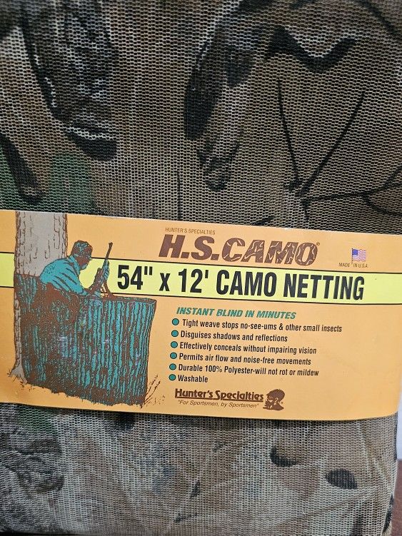 New H.S. Camo 54" X 12' Camo Netting Instant Blind In Minutes Tight Weave /A/84