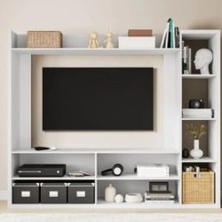 Cozy Castle Wall Unit TV Stand with Bookshelves for 55" TVs, Modern TV Console Table Media Entertainment Center with Open Adjustable Shelves