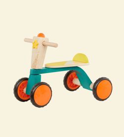 B. toys Smooth Rider Wooden Toddler Bike 18m+ Teal Yellow Orange 90lb Max