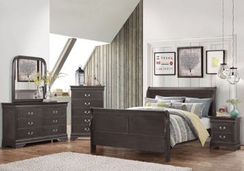 Dark Grey Sleigh Bedroom Set - Queen (NO CREDIT CHECK FINANCING AVAILABLE)
