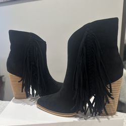 Black Fringe Booties