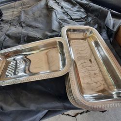 Silver Rectangular Serving Trays / Jet Holder 