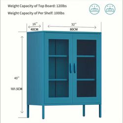NEW- Factory Sealed Teal Metal Storage Cabinet with Mesh Doors