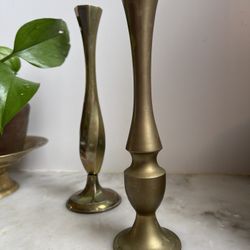 Pair of Vintage Brass Bud Flower Vases, Home Decor 