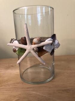 Glass Vase w/Sea Shells