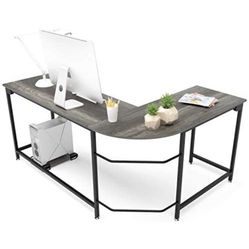 Modern L-Shaped Desk Corner Computer Desk Home Office Study Workstation Wood & Steel PC Laptop Gaming Table (Small, Black Oak)