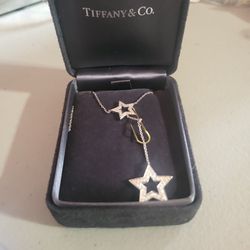 Tiffany Star Double Drop Necklace Diamond Pt950 Platinum 