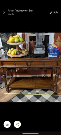 Wood Console Table with Drawers and Lower Shelf