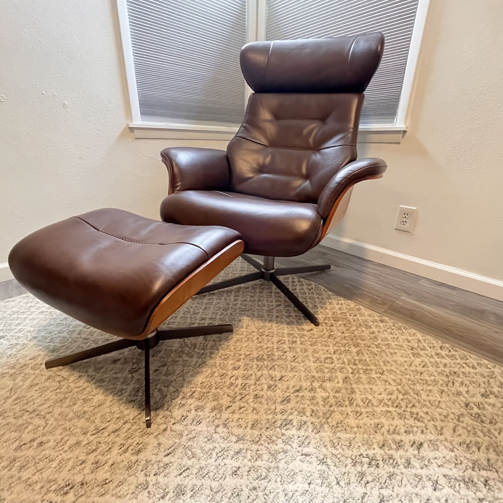Brand New Amala Leather Chair & Ottoman 