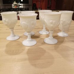 Vintage Westmoreland Milk Glass Goblets Set of 5 And 1 Tumbler Grapevine Pattern