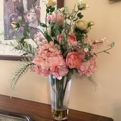 Glass Vase With Silk Flowers