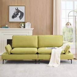 89 inch Cotton Linen Loveseat Sofa with Sturdy Metal Feet, Upholstery Accent Couch with Adjustable Armrest for Living Room, Bedroom