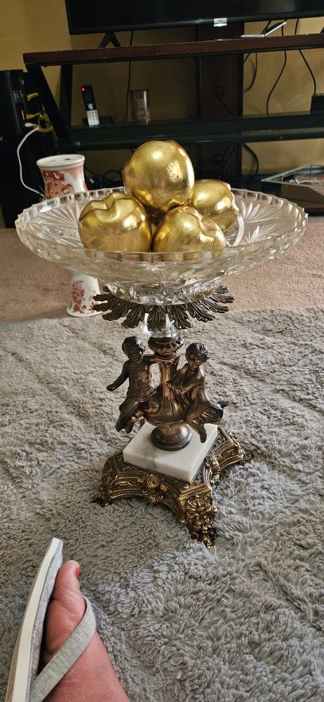 Antique Brass And Glass Candy Dish