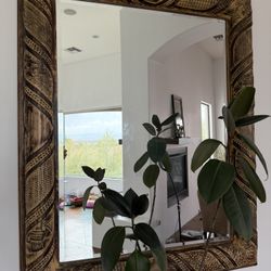 Large Wall Mirror African Style Wood