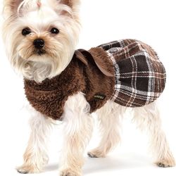 Fall Dog Dress Female Dog Sweater for Small Dogs Girl Winter Flannel Warm Pet Puppy Cat Princess Plaid Dog Sweater Dresses Fall Clothes Medium 