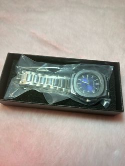 Silver Stainless Steel Watch Blue Dial