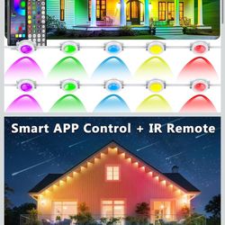 300FT Permanent Outdoor RGB Lights, IP67 Waterproof Smart Eave Lighting, with App/Remote Control Eaves Light, DIY LED Scenes Modes for House Roof Deco