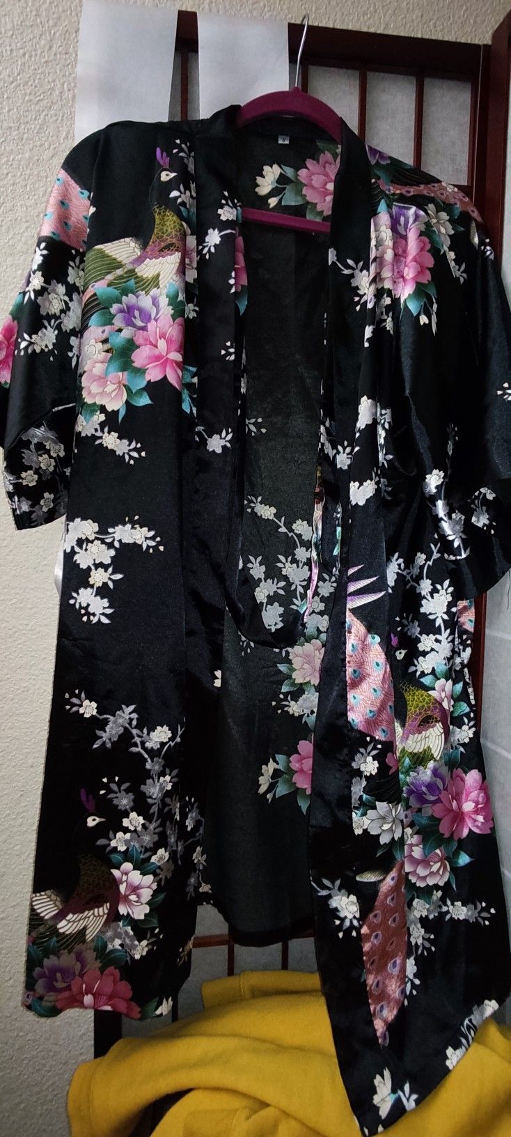 Beautiful Pink Peacock Black Robe $40
