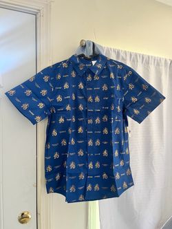 NWT Disneyland 70th Anniversary Woven Button Down Shirt Celebrate Happy SIZE:MED