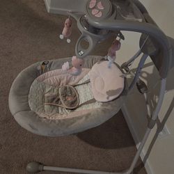 Ingenuity InLighten Baby Swing - Cool Mesh Fabric, Vibrations, Swivel Infant Seat, Nature Sounds, Light Up Motorized Mobile, Swing