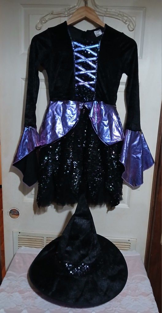 Girls Sz Large Mystic Witch Costume W/Hat SPIRIT EUC