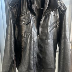 New Leather Jacket With Hoodie Size Medium 