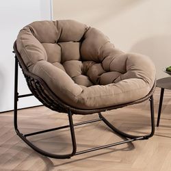 HOMEFUN Outdoor Patio Rocking Chairs, Oversized Papasan Rock Chair Indoor with Padded Cushion -