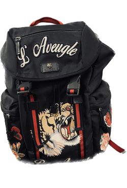Gucci Black Tiger Embroidered Backpack