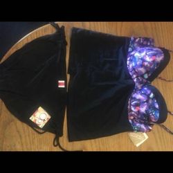 New OP 2 Pc. Bathing Suit Set Purple Floral Bust Top