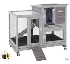 Aivituvin Rabbit Hutch AIR10, Indoor or Outdoor Bunny Cage, 8.3 ft? - Rabbit Hutch-Gray