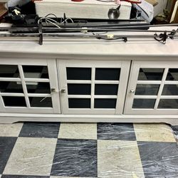 White Painted Wood TV Stand / Media Console with Glass Doors