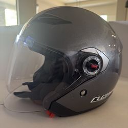 LS2 OF569 Open Face Track Helmet with Quick Release-Size Small Glossy Gray