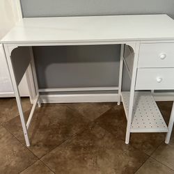 (New) 40” Wide White Computer Desk W/ 2 Drawers