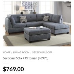 Gray Sectional Sofa With Ottoman