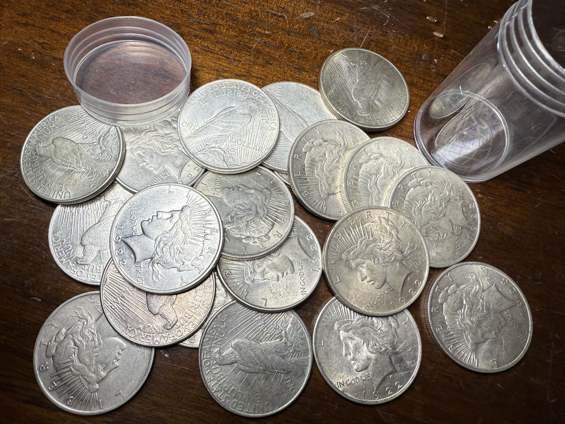 Silver Peace Dollars a Tube of 20
