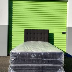 Brand New Twin Bed Black Tufted Headboard + Mattress
