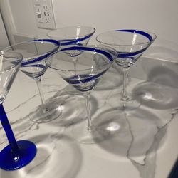 5 Handblown Martini Glassware