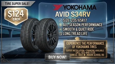 235/65R17 Yokohama Avid S34RV Tires $124 each Vehicle Fitment: Stop riding on bald, noisy rubber that sounds like a prop plane. Perfect all-season upg