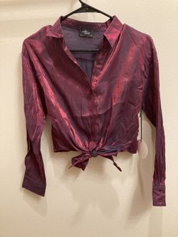 Milk And Honey Translucent Maroon Button Up Top Small