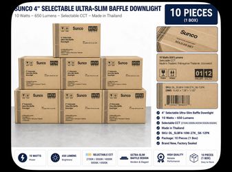 Sunco 12 Pack 4 Inch Recessed Lights, LED Baffle Trim, Selectable CCT 2700K/3000K/4000K/5000K/6000K Dimmable 10W, Canless with Junction Box