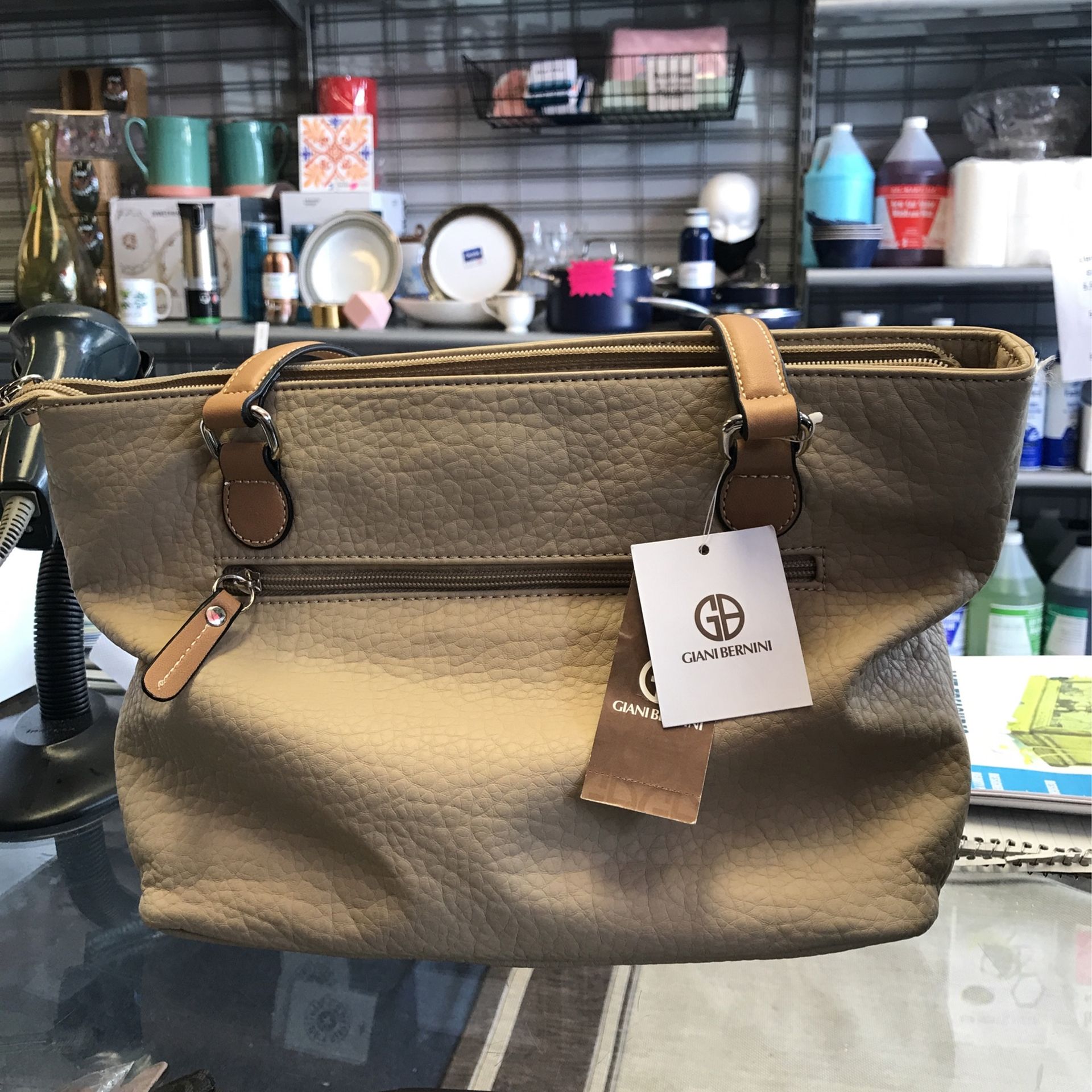 Giani Bernini Oatmeal Beige Pebble Leather Hobo Bag